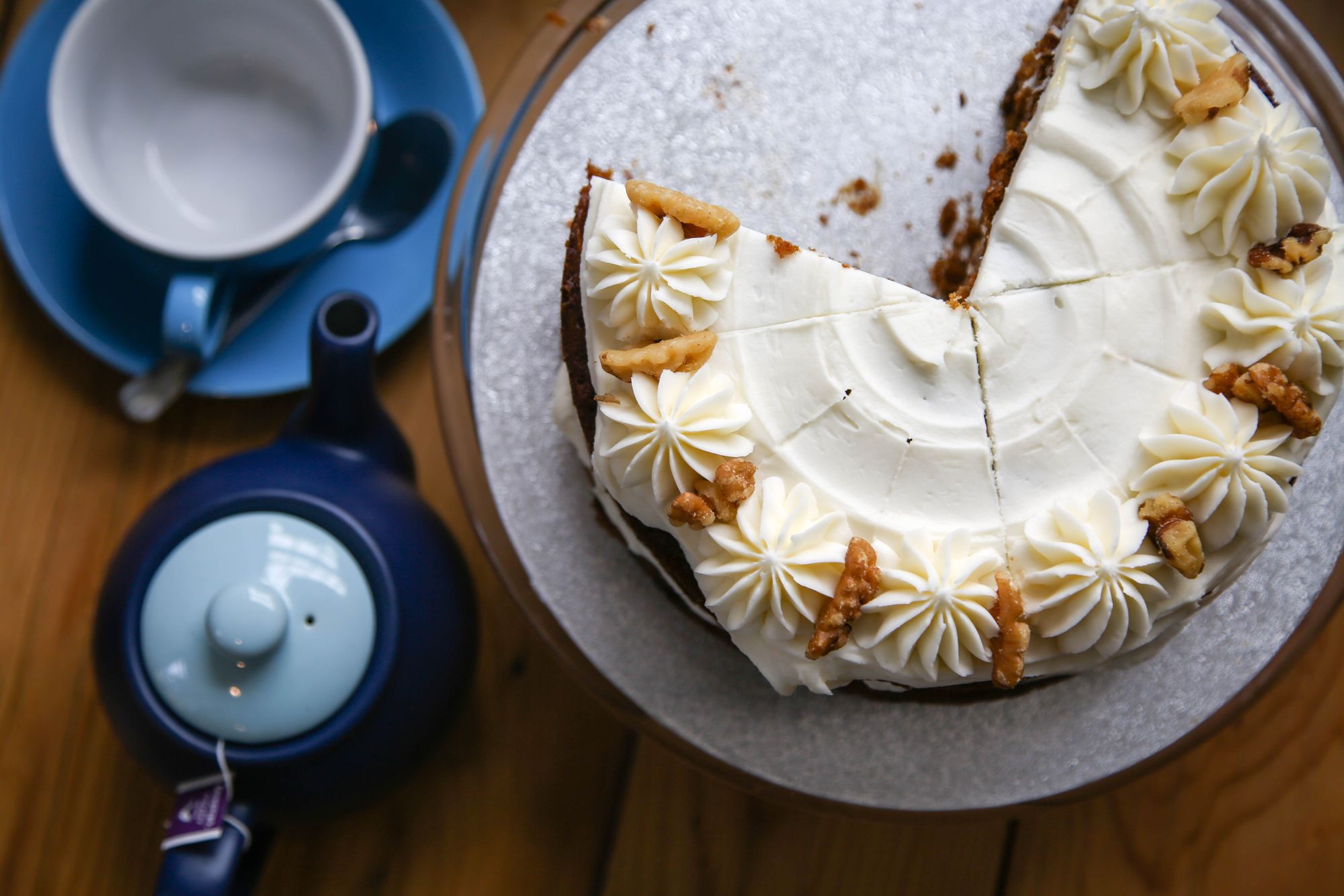Carrot cake and tea stock product photo for Aston Clinton coffee shop by Tanya Aldcroft Photography