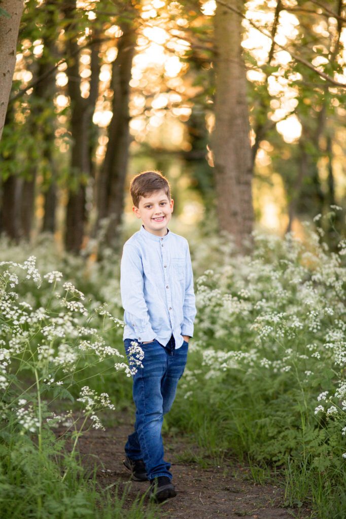 Boy amongst cow parsley at sunsest, Aston Clinton, Buckinghamshire by Aldcroft Photography