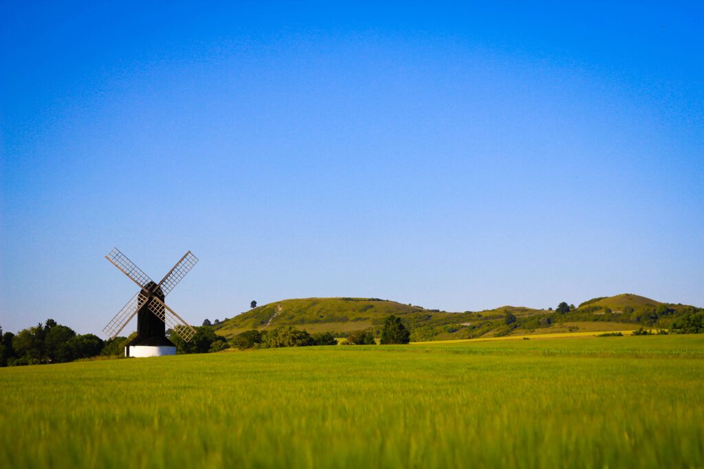 View of Pitstone Windmill and Ivinghoe Beacon, Buckinghamshire